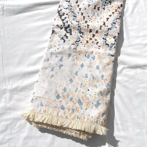 Anthropologie Lorin Fringed Boho Cotton Shower Curtain Peach Blue Print Neutral - Picture 1 of 6